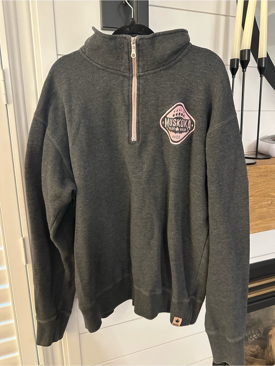 Muskoka Bear Wear Tops - Charcoal Half-Zip Pullover Sweatshirt - Women's